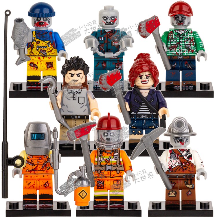 兼容乐高恐怖系列万圣节丧尸核工作者拼装积木人仔玩具n101-108
