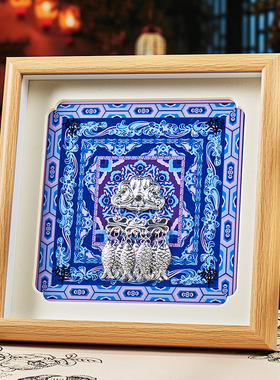 玄关摆件年年有余银饰实木装饰画框相框家居装饰景区旅游文创货源