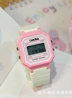 COOLPINK多巴胺方块电子表 高颜值少女石英腕表 学生党防水夜光