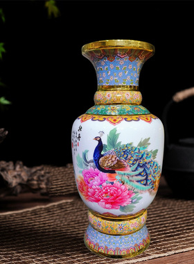 景德镇景泰蓝陶瓷花瓶珐琅中式描金花插家居客厅办公司装饰摆件