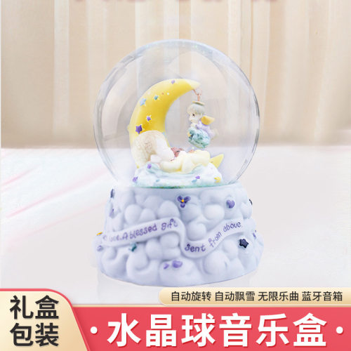 雪花旋转手工音乐盒水晶球创意八音盒生日快乐礼物送女生一件代发