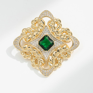 西凉妃子时尚欧美宫廷风祖母绿方形盾牌胸针气质女士服装配饰胸花