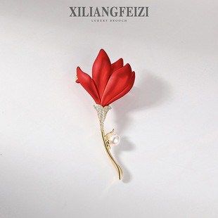 西凉妃子 高级铜锆石玫瑰花胸针 服装配饰婚礼别针喷漆罂粟花胸花