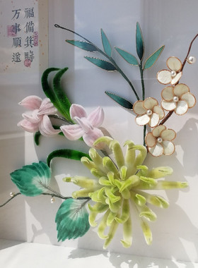 非遗绒花梅兰竹菊四君子十寸相框摆件毛绒掐丝商务国风家居装饰礼