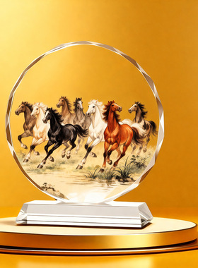 鸿运金鸡水晶画摆件生肖大公鸡客厅桌面装饰摆台家居乔迁送礼