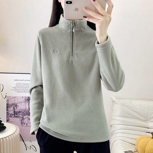 摇粒绒抓绒衣女秋冬加厚保暖立领长袖 T恤户外运动卫衣冲锋衣内胆
