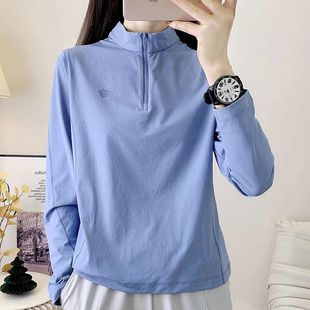 探拓速干衣女春夏新立领户外运动长袖T恤透气弹力登山跑步快干衣