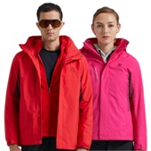 探拓户外秋冬季 男女登山徒步红色两件套情侣三合一防风保暖冲锋衣