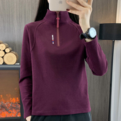 秋冬户外德绒抓绒衣女半拉链高领长袖 T恤防风保暖健身跑步打底衫