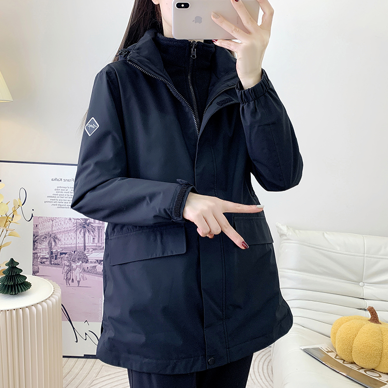 探拓户外摇粒绒冲锋衣女中长款可拆卸三合一秋冬外套防风雨登山服