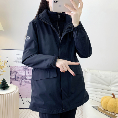探拓户外摇粒绒冲锋衣女中长款可拆卸三合一秋冬外套防风雨登山服