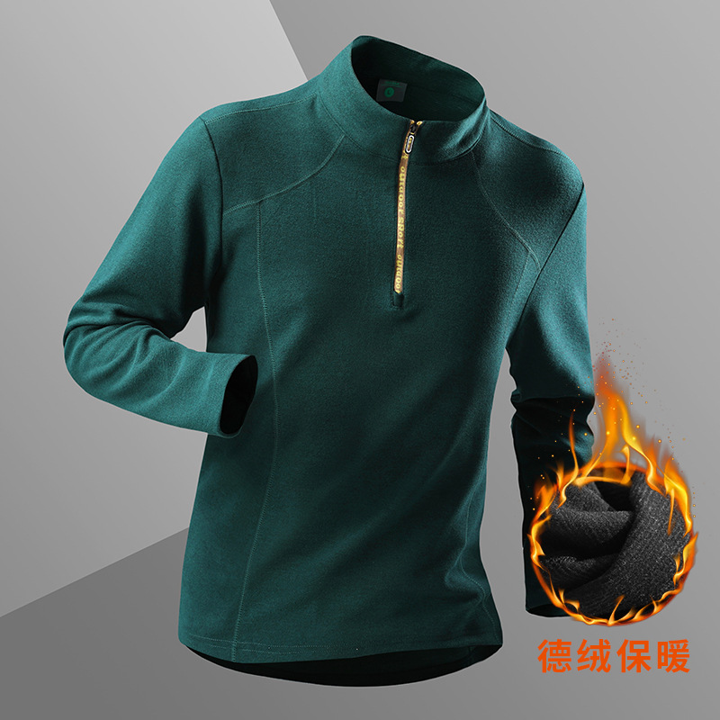 户外抓绒衣男式秋冬户外摇粒绒立领套头半开衫德绒保暖内搭打底衫