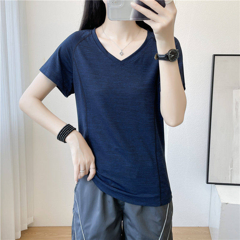 夏季户外V高弹透气短袖宽松加大码200斤瑜伽健身运动服速干衣跑步