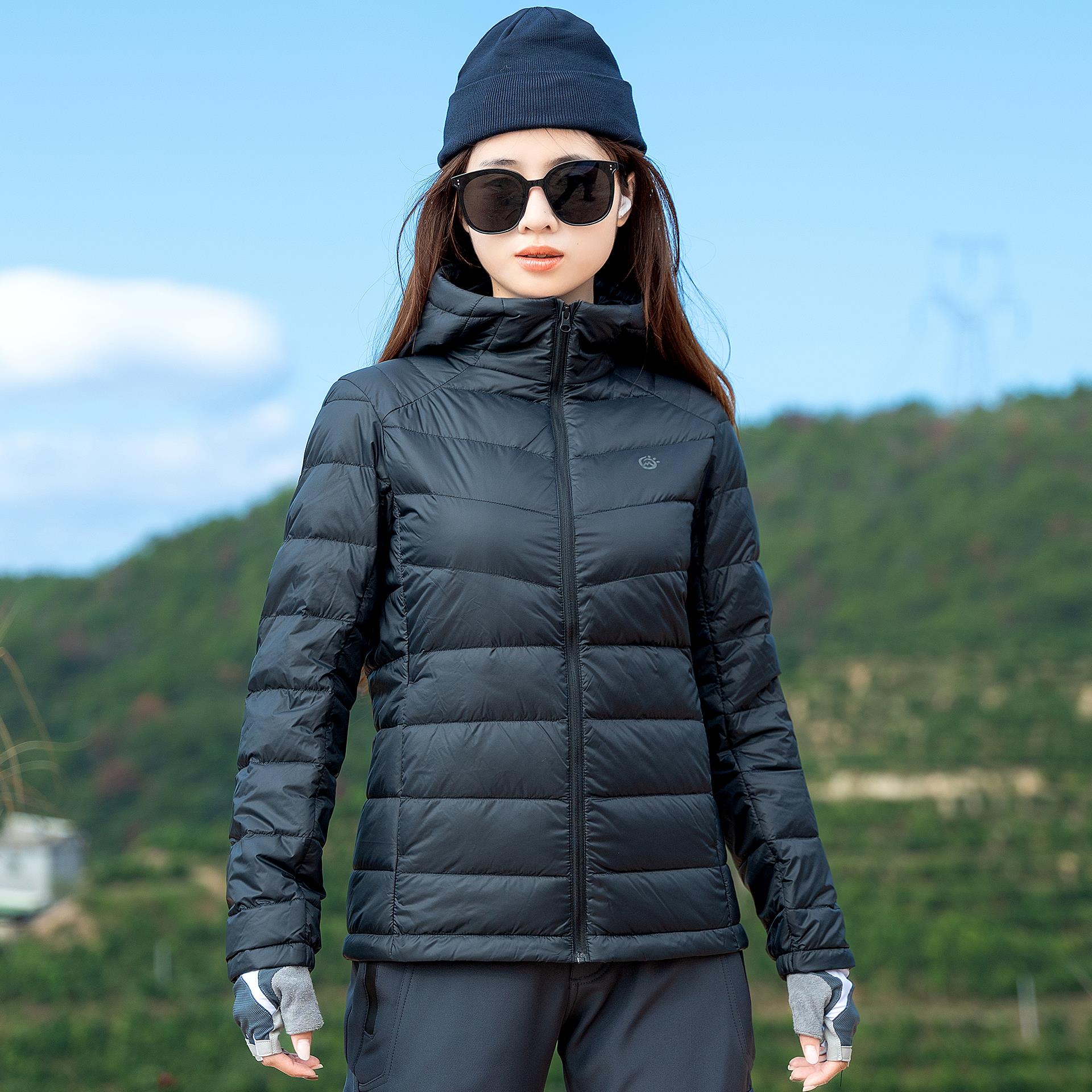 探拓冬季轻薄羽绒服女式90白鸭绒排骨连帽保暖防寒冲锋衣内胆外套