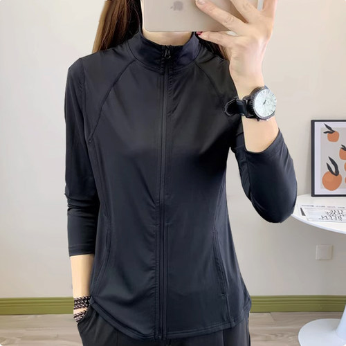 户外运动T恤女速干长袖春夏户外跑步紧身修身弹力健身上衣瑜伽服