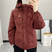户外运动休闲羽绒服外套女秋冬季 加绒加厚保暖鸭绒连帽妈妈装 上衣
