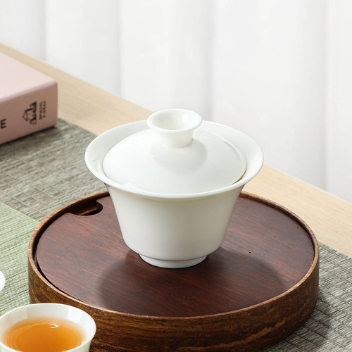 羊脂玉瓷三才盖碗LOGO礼品定制