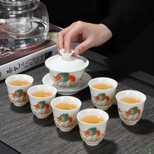 羊脂玉功夫茶具套装悬停三才盖碗LOGO礼品定制公司活动开业伴手礼