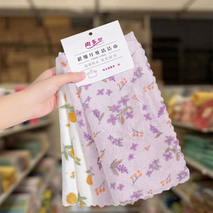 厨房专用强力吸水不掉毛抹布珊瑚绒家用印花加厚不沾油毛巾洗碗布