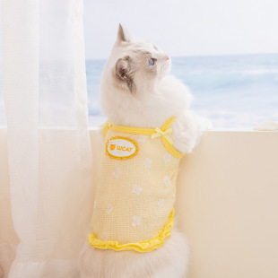 神经猫清新网眼牵引吊带夏季 透气蝴蝶结背心猫咪衣服宠物狗狗衣服