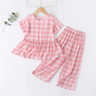 2026夏季童装儿童绵绸套装女童中大童短袖九分裤人棉空调服两件套