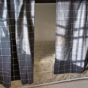 灰格 纯棉床帘床幔学生宿舍上铺下铺全棉布男生床帘 健康环保透气