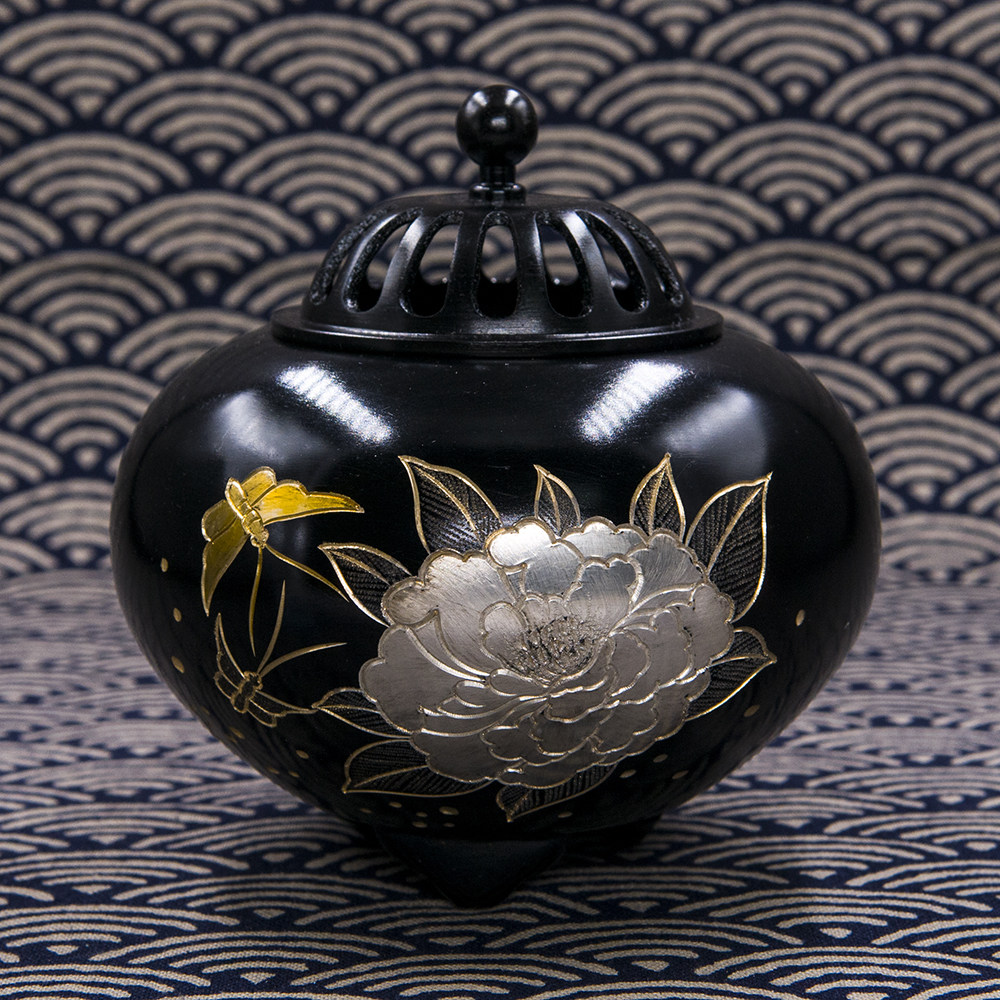 日本 高岡銅器 高岗铜器 雕金 牡丹 香炉 铜香炉 香器 铜炉