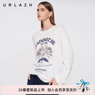 商场同款 新款 复古做旧印花休闲度假风长袖 T恤 URLAZH有兰2026夏季