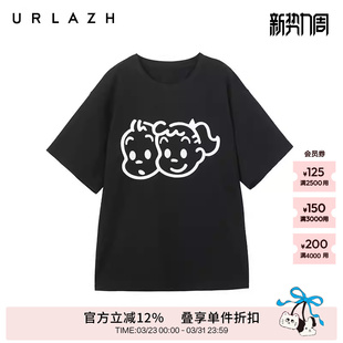 T恤女 原田治联名系列简约休闲百搭圆领纯棉黑色短袖 URLAZH有兰