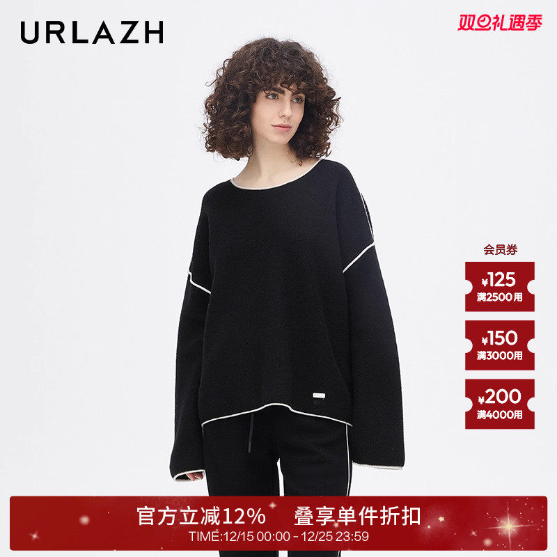 urlazh/有兰黑色羊毛套头衫