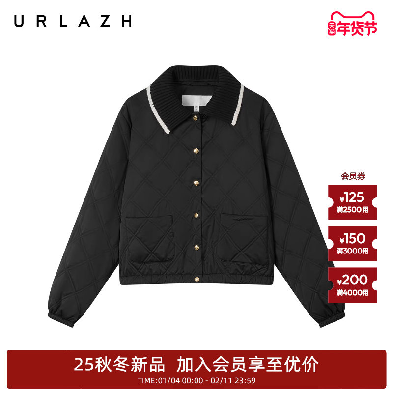商场同款URLAZH有兰2025冬季新款黑色短款复古休闲宽松夹克外套女,女装/女士精品,短外套,淘宝优惠券,粉丝福利购,淘宝优惠卷