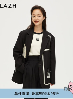 URLAZH有兰新款黑色宽松休闲设计感解构西装外套女JM3SU04