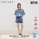 女 撞色拼接高腰A字毛边牛仔短裤 URLAZH有兰夏季 新款