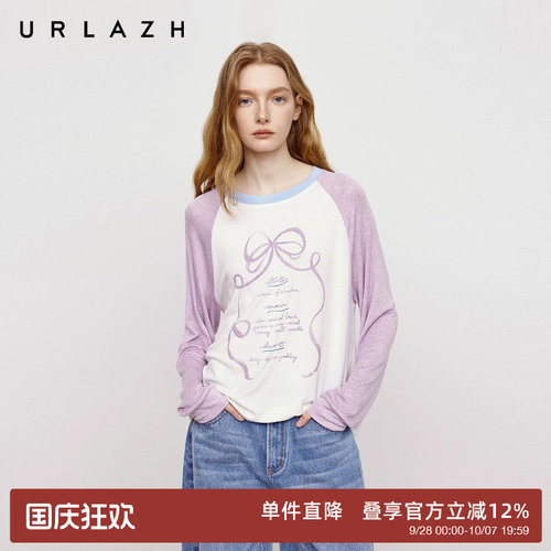 urlazh/有兰复古蝴蝶结长袖T恤