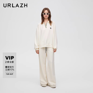 复古简约米白宽松直筒休闲裤 URLAZH有兰新款 女