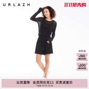 黑色凉感宽松A字松紧腰三醋酸压皱短裤 经典 女 新款 URLAZH有兰夏季