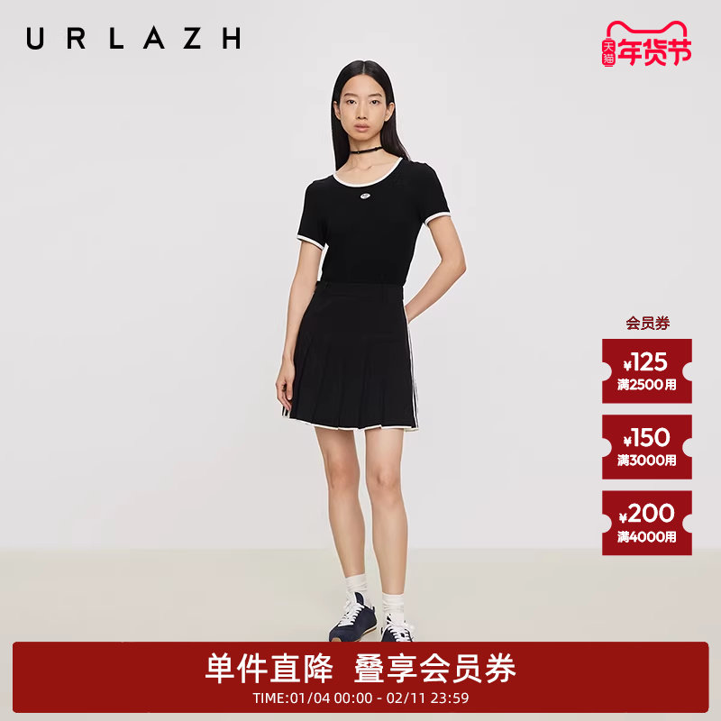 商场同款URLAZH有兰2025夏季新款黑色减龄少女活力网球百褶裙半裙