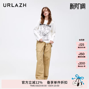 女 裤 URLAZH有兰新款 卡其色废土风廓形休闲宽松显瘦抽绳直筒工装