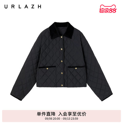 有兰菱格纹短款翻领羽绒服