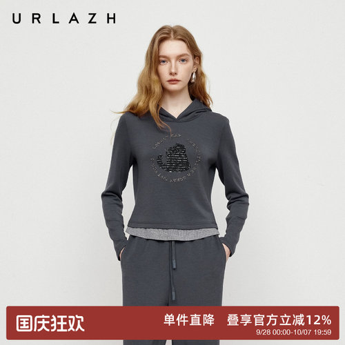 有兰U等等修身短款连帽卫衣
