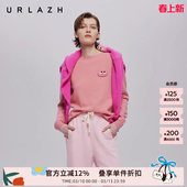 毛衣女 慕斯粉猫咪贴布绣百搭圆领羊绒休闲长袖 URLAZH有兰秋季 新款
