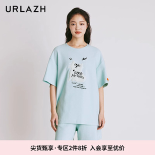 清新薄荷绿宽松圆领休闲时尚 百搭短袖 新款 URLAZH有兰夏季 T恤女