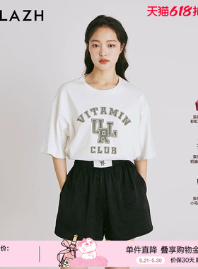 URLAZH有兰夏季新款美式复古印花简约白色休闲宽松纯棉短袖T恤女