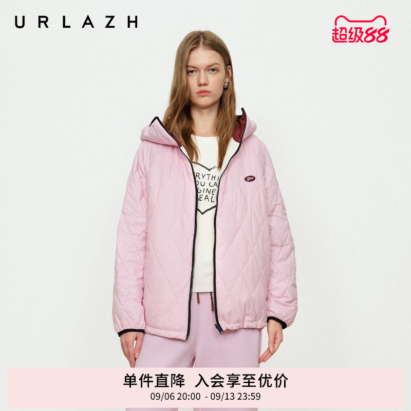 URLAZH有兰冬季新款美式复古风立领连帽双面穿休闲宽松棉服外套女