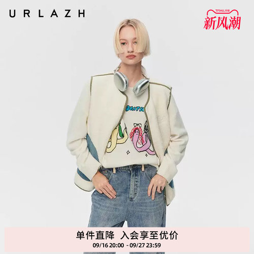 有兰双面穿牛仔拼接马甲