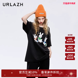 T恤女 百搭黑色休闲宽松圆领小兔短袖 URLAZH有兰新款 时尚