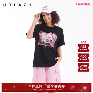 复古风电视机印花休闲圆领短袖 美式 T恤上衣女 新款 URLAZH有兰夏季