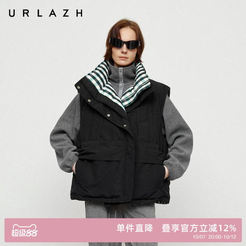 有兰双面穿连帽羽绒马甲