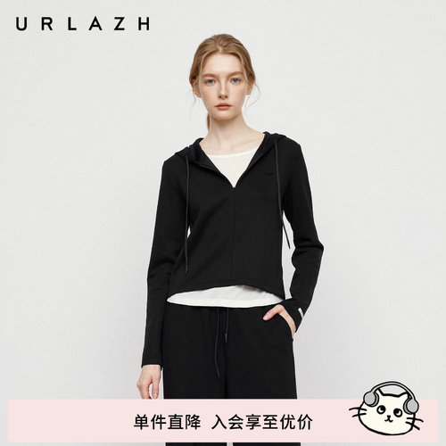 urlazh/有兰黑色假两件卫衣外套