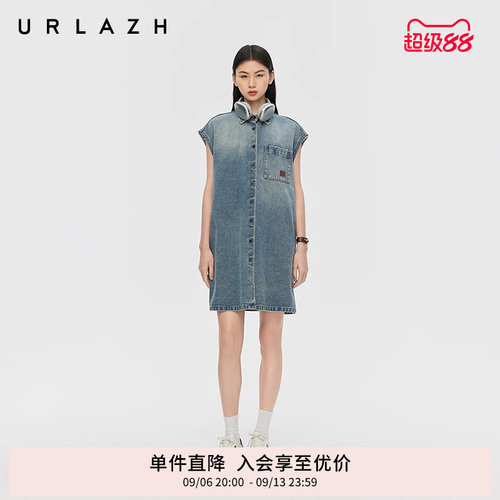 urlazh/有兰复古水洗牛仔连衣裙